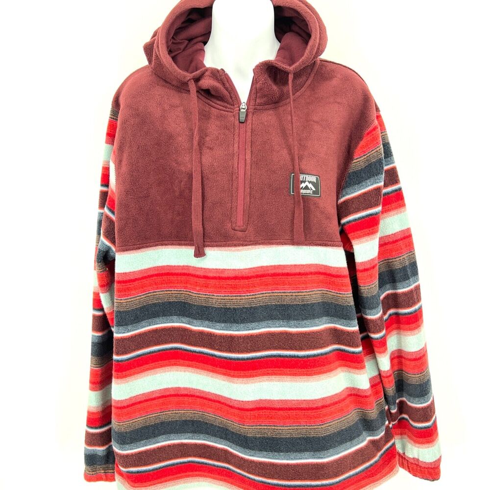 Mens Massive Outdoor Fleece Striped Hoodie Size M